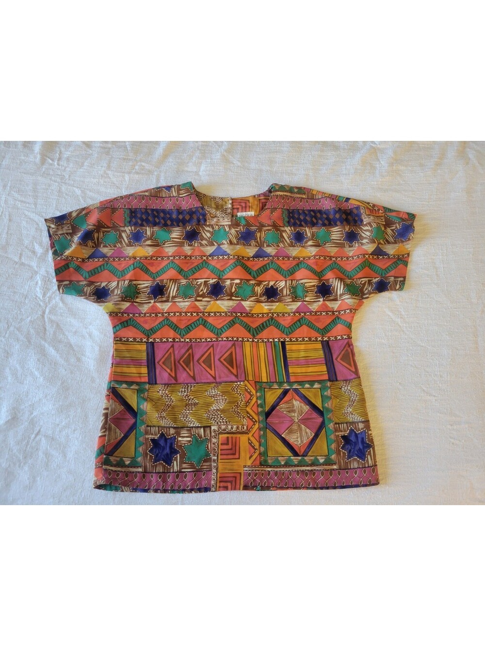 VTG Nicola Colorful Geometric Print Blouse Shirt 80’s SZ M Vintage